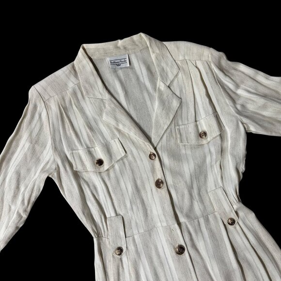 Brittany Nicole Dresses & Skirts - Vintage Cream Beige Dress Button Down Striped 1980s Brittany Nicole USA 13/14
